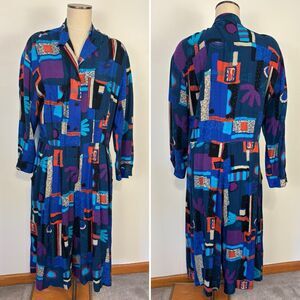 VTG 80s 90s Sharon Anthony Art Deco Abstract Jumpsuit Geometric Plus Size 18WP